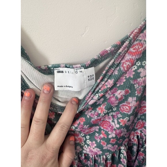 Asos Design Square Neck Floral Baby Doll Dress Size 14 - Picture 3 of 4